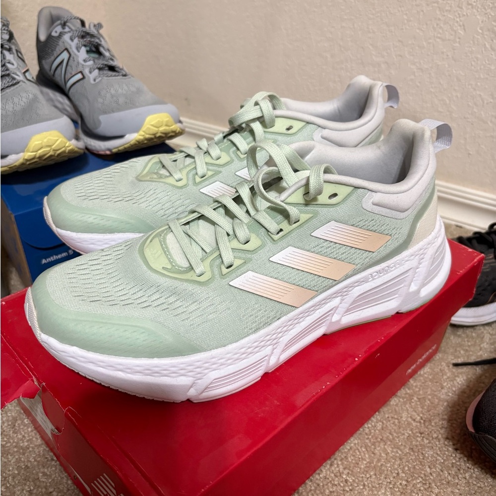 Adidas Women's Mint and White Sneakers